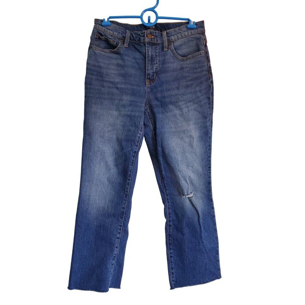 J. Crew Blue Jeans Women's 27 Mid Rise Flare Crop Frayed Hem in All Day Wash